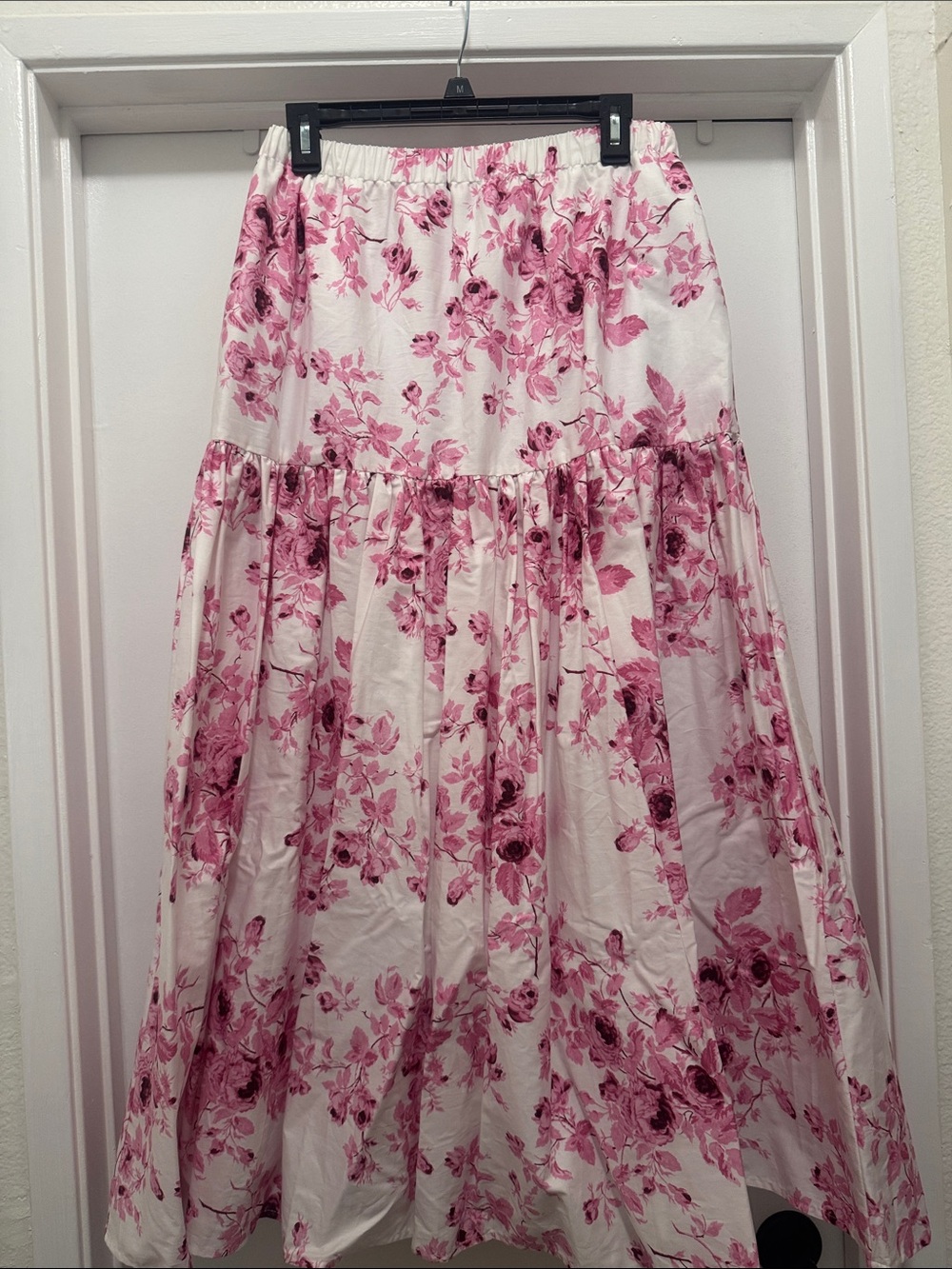 1. State White Maxi Skirt with Pink Floral Print
